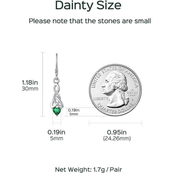 Sparkling Heart Birthstone 925 Sterling Silver Celtic Knot Dangle Hook Earrings - Picture 3 of 7